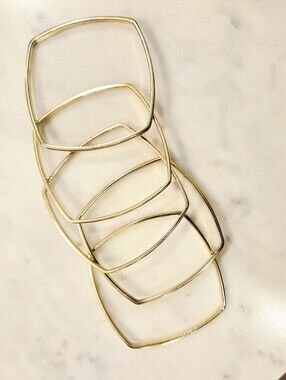 🧚 Vtg Set Orange Enamel Square Bangle Bracelets - Gold Plated, 5pcs